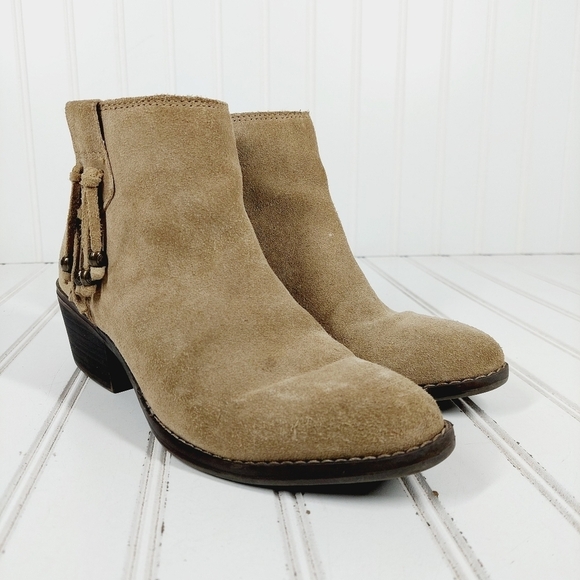 White Mountain Havana Taupe Tan Suede Leather Side Fringe Ankle Boots E990 - Picture 4 of 12